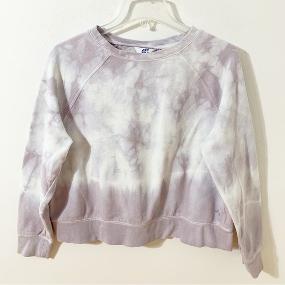 Joy Lab Cropped Tie Dyed Long Sleeve Crewneck Sweatshirt Ribbed Trims Pastel💜🤍 - Picture 1 of 9